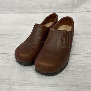 ANA-Tech Brown Faux Leather Clog Shoes size 38M (8M) Made in USA Slip On Comfort